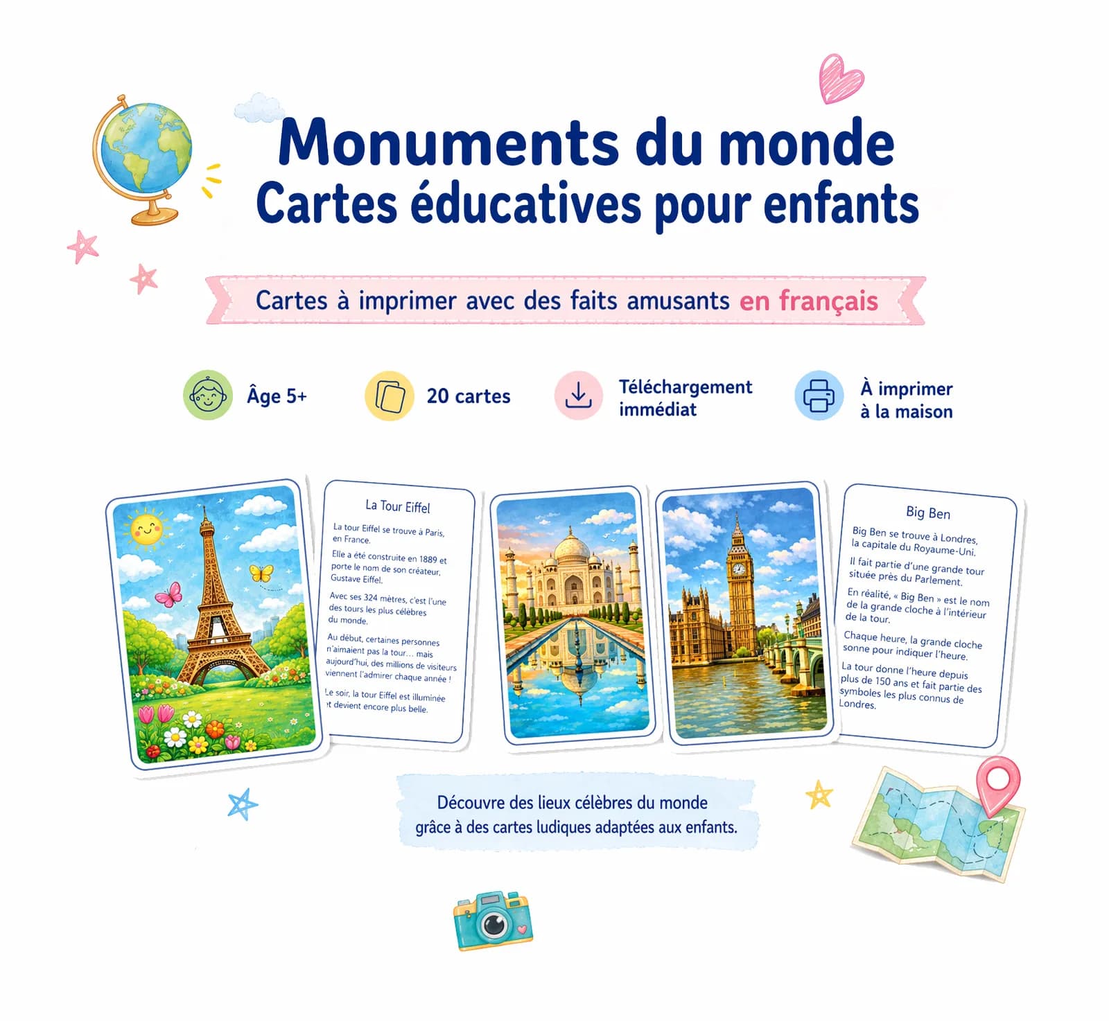 Cartes des monuments du monde – Flashcards éducatives à imprimer pour enfants