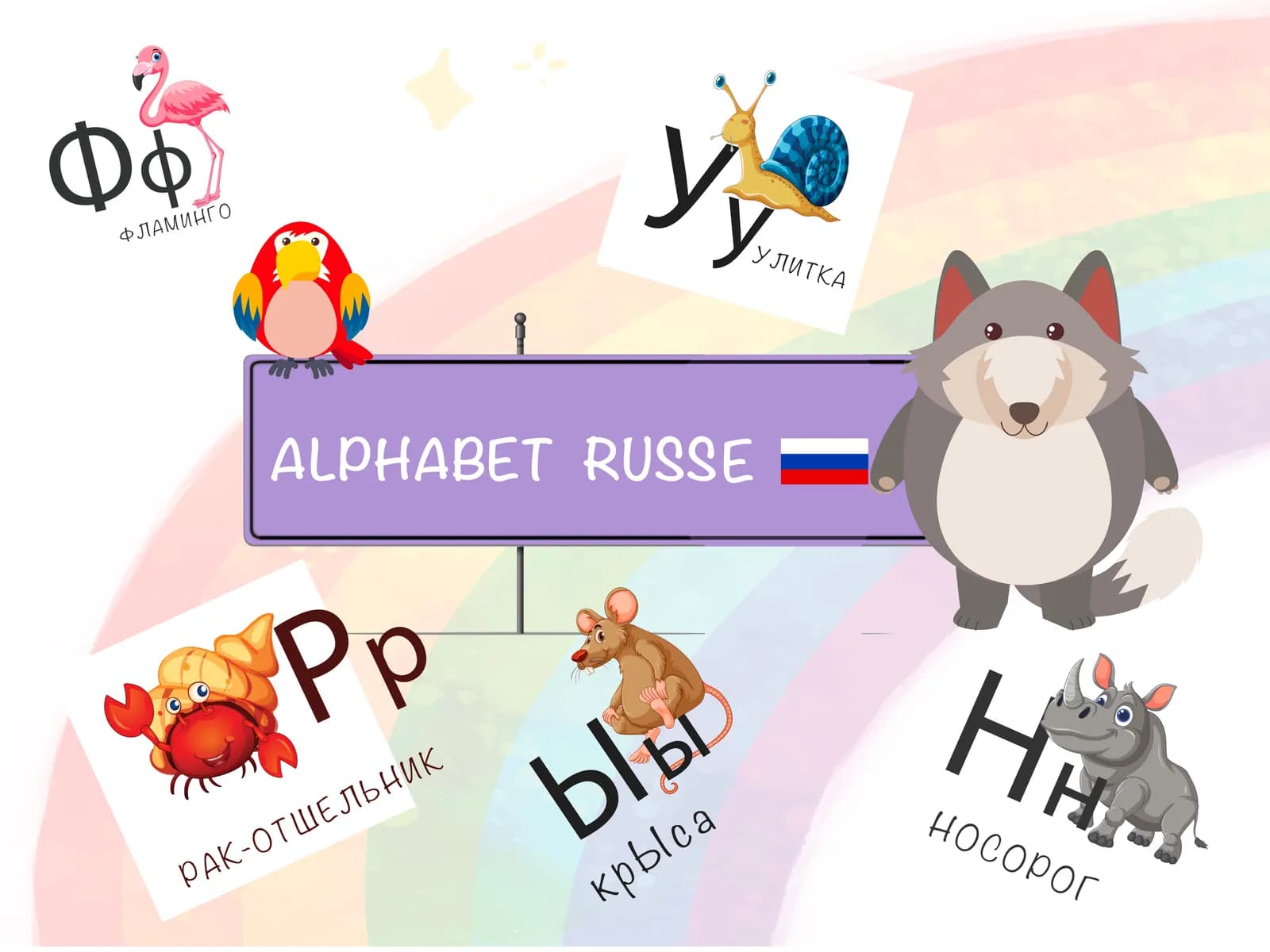 Alphabet russe avec les animaux – Cartes à imprimer pour enfants