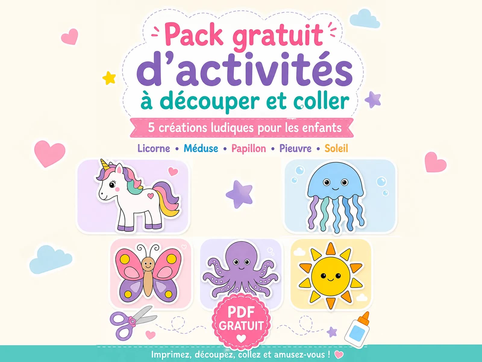 Pack gratuit d’activités à découper et coller – 5 créations pour enfants