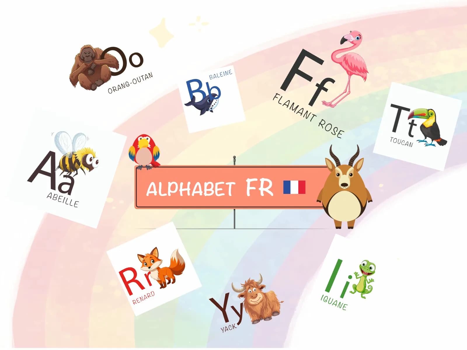 Alphabet français avec les animaux – Cartes à imprimer pour enfants